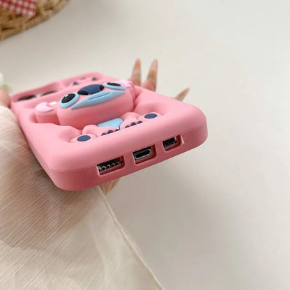 Capa de celular 3D fofa de desenho animado Stitch para iPhone 17 16 15 14 13 12 Pro Max 11 com suporte de silicone macio e pega de cabeça fofa