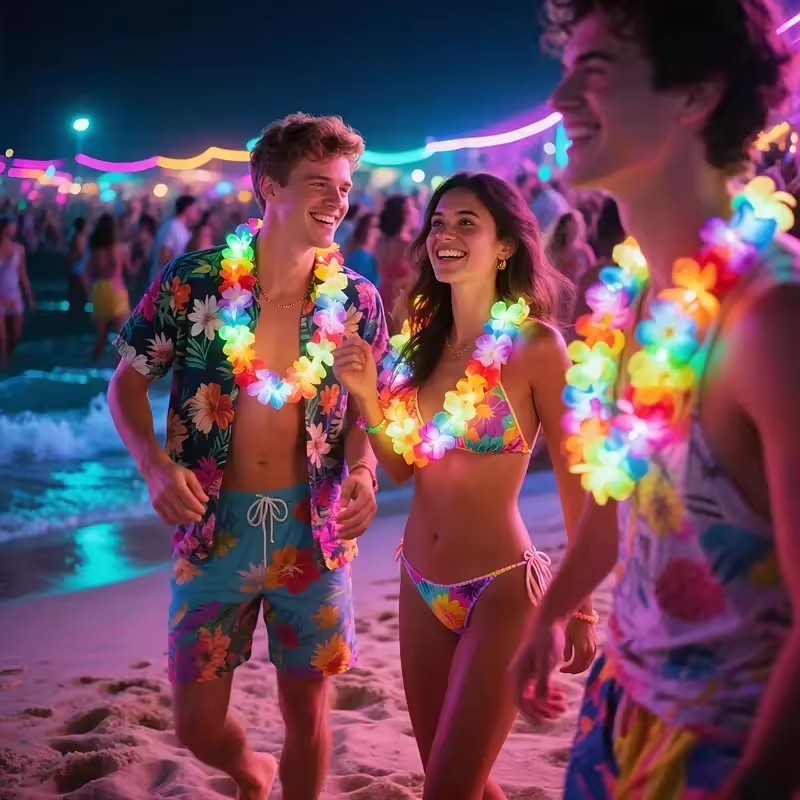 5-20pcs LED Hawaii Leis Flower Wreath glow Necklace Glow in the dark suitable for birthday wedding carnival party