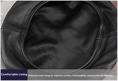 Autumn Winter Women's Genuine Sheep Leather Beret Vintage British Style Painter Hat Versatile Casual Real Leather Headwear