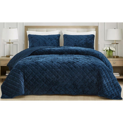 Edredom King Aveludado Azul Marinho de Luxo, Conjunto de Cama de Veludo Macio Desbotado de 3 Peças para Todas as Estações, Leve