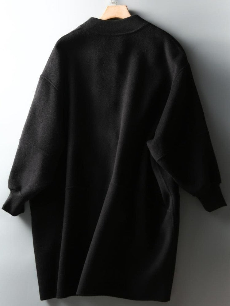 Women's Black Wool Coat 2025 Autumn New Fashion Long Slim Fit Casual Versatile Overcoat