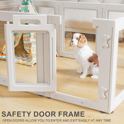 Cercadinho Transparente Acrílico para Filhotes 60cm com Porta, Cerca Interna para Pequenos Cães de 10 Painéis, Fácil de Montar (Branco)