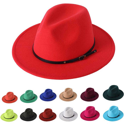 Fedora hat jazz hat men and women classic black leather belt Fedora Panama women autumn and winter Panama hat wholesale