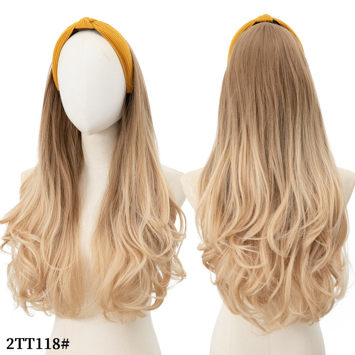 Peruca de Cabelo Sintético Longo Ondulado com Faixa Feminina Ombré Castanho Preto Loiro Cosplay Natural Resistente ao Calor Meia Peruca para Mulheres