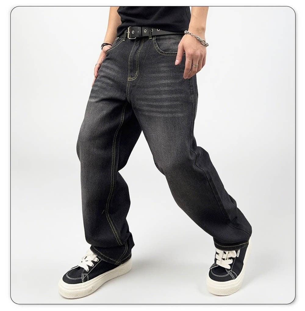 Men's Autumn Black Classic Loose Straight leg Jeans 2025 Retro Washed Basic Denim Pants Winter Business Casual Baggy Jeans