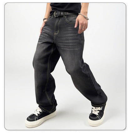 Men's Autumn Black Classic Loose Straight leg Jeans 2025 Retro Washed Basic Denim Pants Winter Business Casual Baggy Jeans