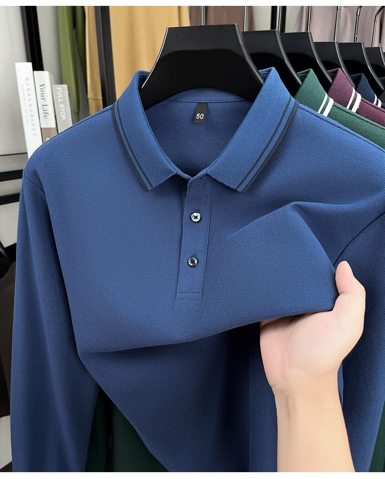 100% pure cotton high-quality brand men's long sleeve polo shirt autumn fashion striped original design golf top casual T-shirt