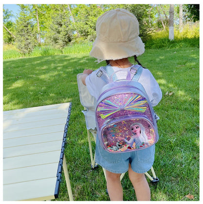 Mochila Mini de Glitter Princesa Elsa de Frozen da Disney, Linda com Laço de Lantejoulas, Bolsa Escolar de Jardim de Infância para Meninas, Desenho Animado Infantil, Mochila de Ombro Duplo