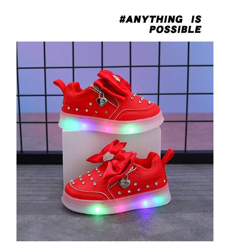 Spring Kids Shoes New Fashion Breathable Sneakers Kids Soft Non Slip Casual Girls Shoe LED Light Cute Versatile Princess Shoe