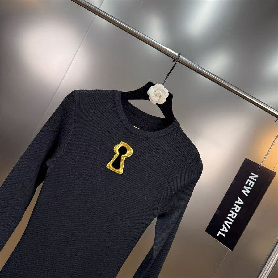 2025 Winter Women's Long Sleeve Knitted Stretch Hollow Corset Long Dress Y2K Clothing New Fashion High-Quality Party Dress bra