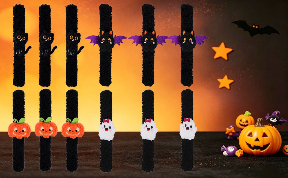12-48Pcs Halloween Stuffed Slap Bracelets Ghost Plush Trick or Treat Gift Bag Fillers Halloween Party Favors Classroom Prizes