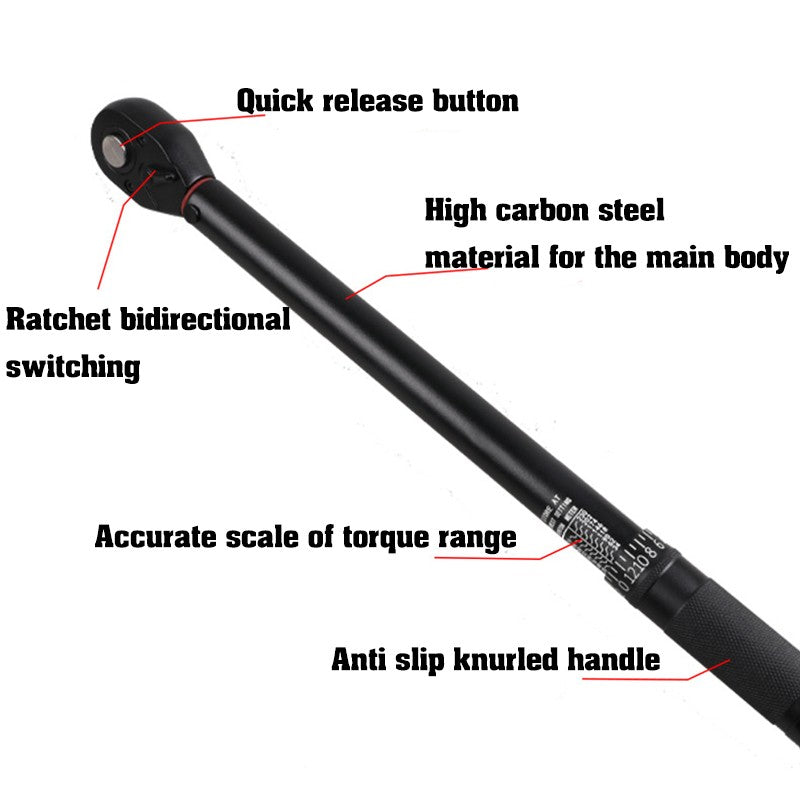 Chave de Torque Pré-definida 1/2'' 3/8'' 1/4'' com Encaixe Quadrado para Bicicleta, Catraca de Duas Vias para Carro, Moto e Ferramentas Manuais Automotivas