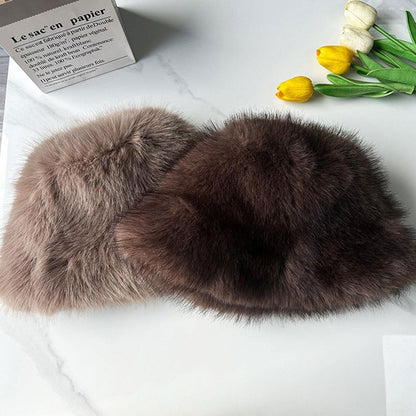 Winter Fluffy Fur Bucket Hat For Women Warm Plush Fisherman Hat Thicken Plush Ear Protection Cap Outdoor Windproof Panama Caps