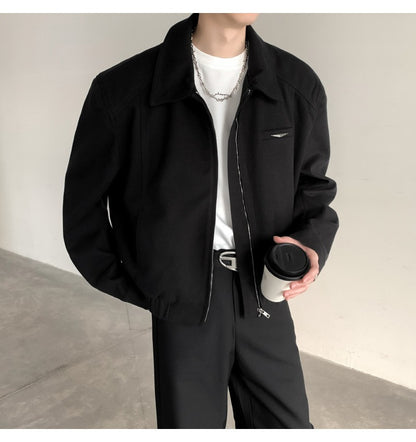 Short Jacket Men's Autumn Winter Handsome American Shoulder Pad Coat High-end Lapel Baseball Uniform