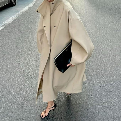 Fashion Loose Women's Trench Coat Stand Collar Batwing Sleeve Oversized Long Coats 2025 New Autumn Casual Street Chic Outwear