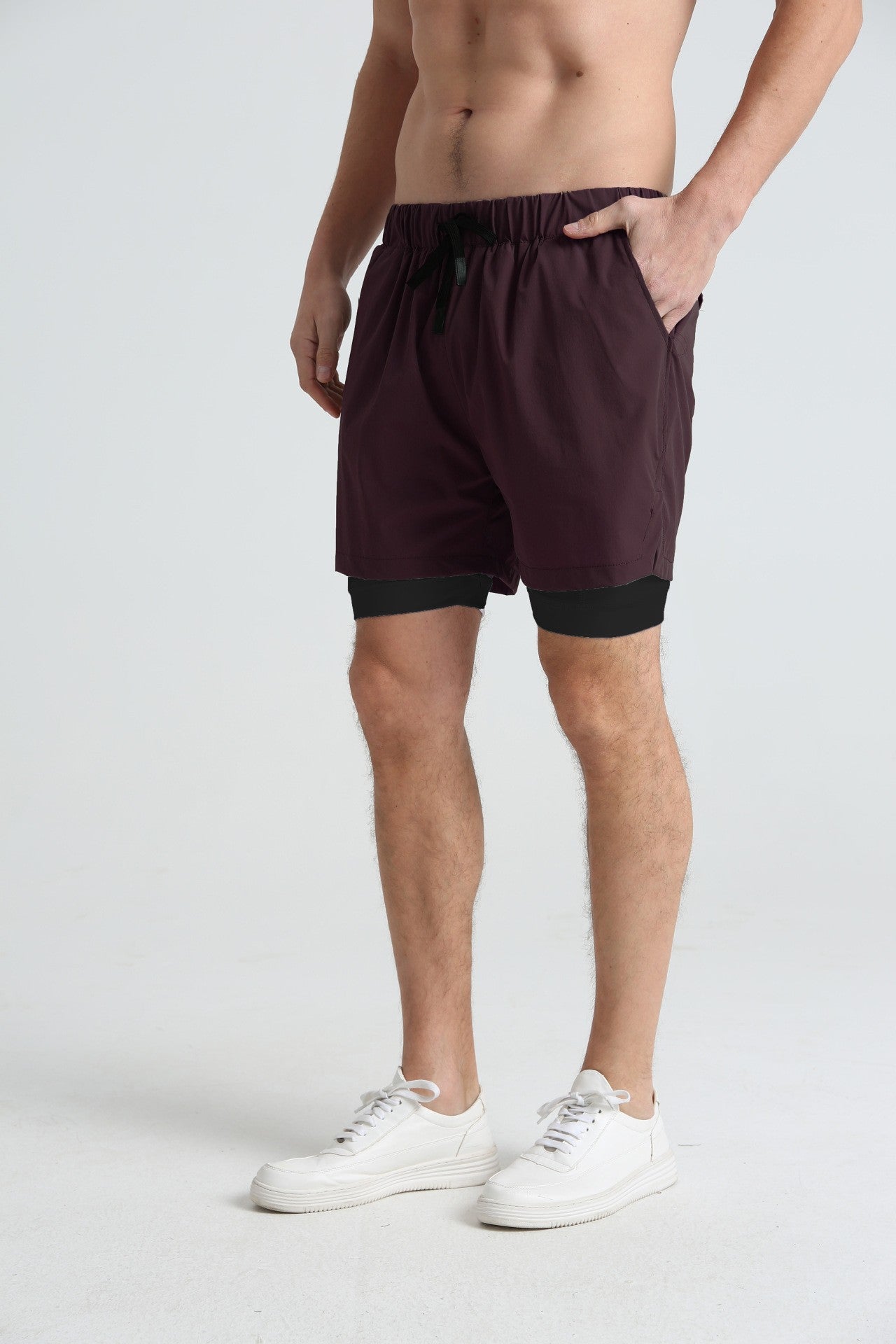 Men's sports double-deck shorts Fitness Quick Dry Training Shorts Casual 2 In 1 Multi-pocket sweatpants Men Gyms Running shorts