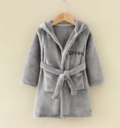 Boy and Girls Flannel Pajamas Robe Autumn and Winter Children Sleepwear Soft Hooded Kids Homewear 2-8 Years