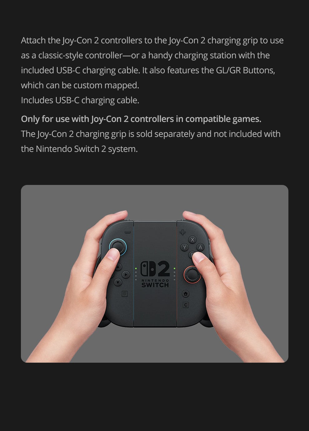 Original Nintendo Switch 2 Joy Con 2 Charging Grip Controller Charging Handle Joycon  for NS2 Switch Controller Accessories