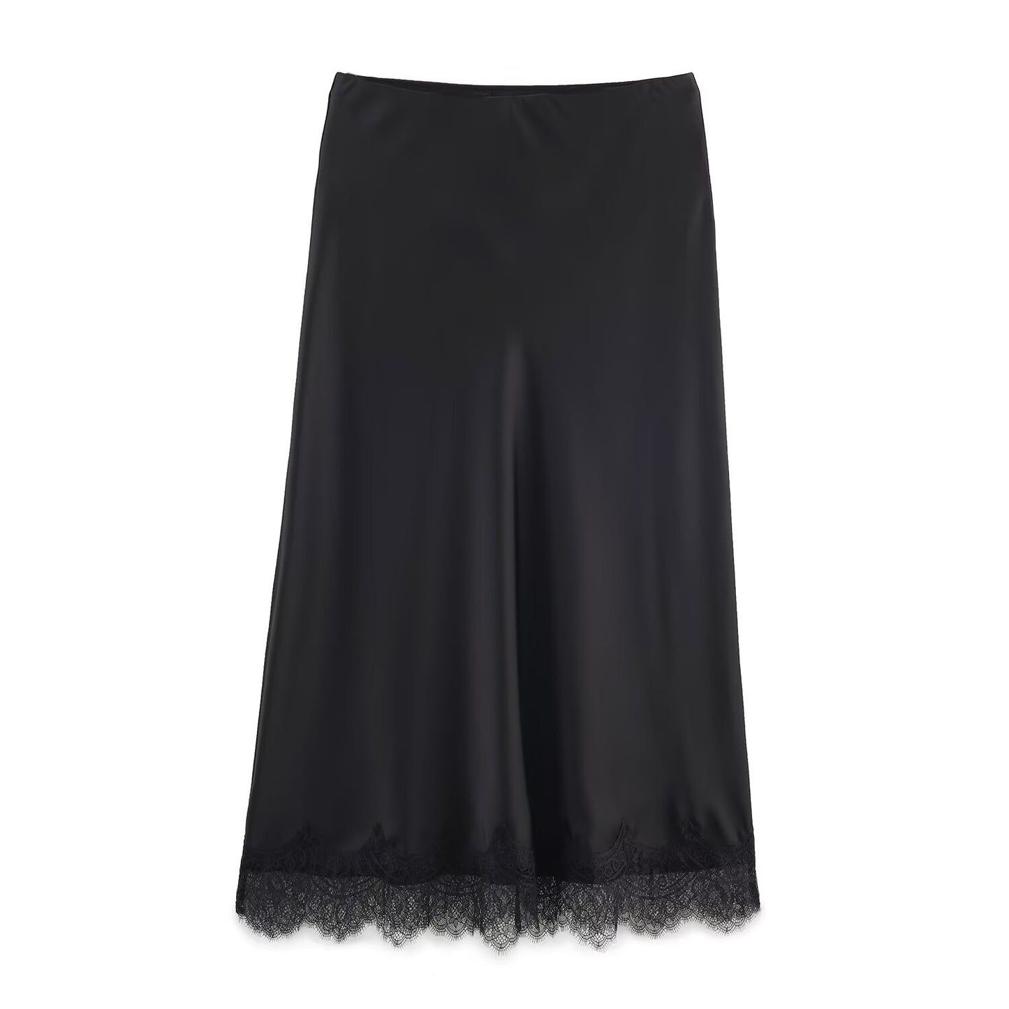 Sexy Satin Half-length Skirt for Women Autumn 2025 Fashionable Trendy Girl Long Skirt A- line Lace Embellished Commute Style