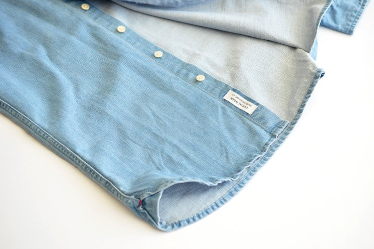 SauceZhan Chambray shirt  men shirt long sleeve Denim Shirt Cotton Casual Wash Shirt Mens Dress Shirts Jeans Shirts Slim