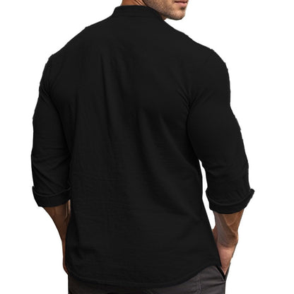 Men's Henry Shirts Cotton Linen Slim Fit Causal Hawaiian Solid Color Basic Style Spring Summer Breathable Men Clothing