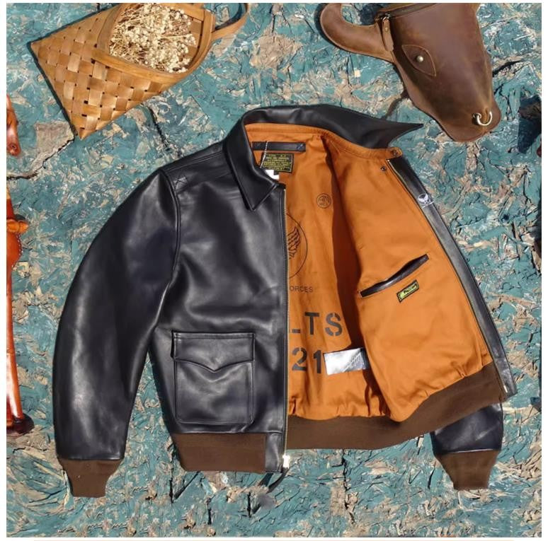 YR!Sales.Classic A-2 Horsehide Coat.Vintage Style Us Air Force genuine leather jacket.A2 Bomber Leather Cloth