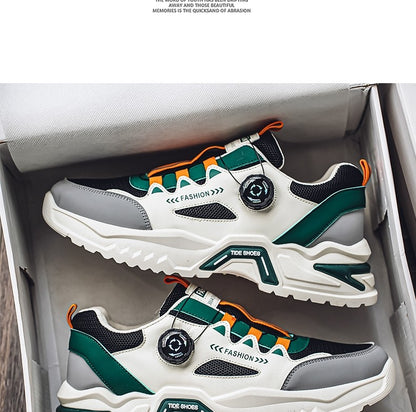 Tênis masculino coreano com fivela rotativa, moda casual, esportivo, para as quatro estações, solado macio, antiderrapante, para corrida ao ar livre, tênis de estudante