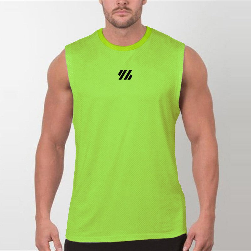 Mens Running Sleeveless Sport Tank Tops Gym Bodybuilding Fitness Workout Muscle Vests Mesh Cool Breathable Quick Dry T-Shirts