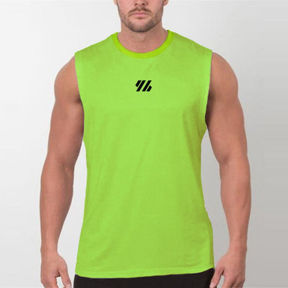 Mens Running Sleeveless Sport Tank Tops Gym Bodybuilding Fitness Workout Muscle Vests Mesh Cool Breathable Quick Dry T-Shirts