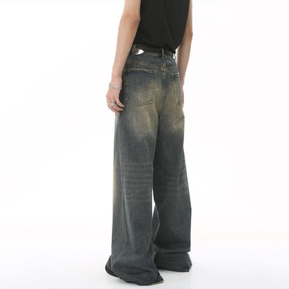 IEFB Calça Jeans Masculina de Verão Azul Velho Lavada Jeans Masculino Reta Casual Masculina Solta Perna Larga Novidade Moda 9C354