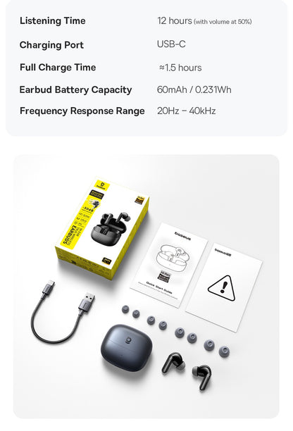 Baseus EP10 Pro ANC Earbuds Wireless Bluetooth 6.0 Earphones 50dB Realtime Adaptive Headphones 6 Mic Hi-Res LDAC IP55  Ear buds