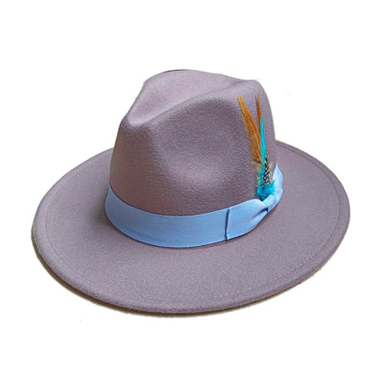 Leather Pink Fedora Wide brimmed Jazz Hat Autumn/Winter Classic Elegant Panama Hat Gentleman Hat Wholesale Sombrero