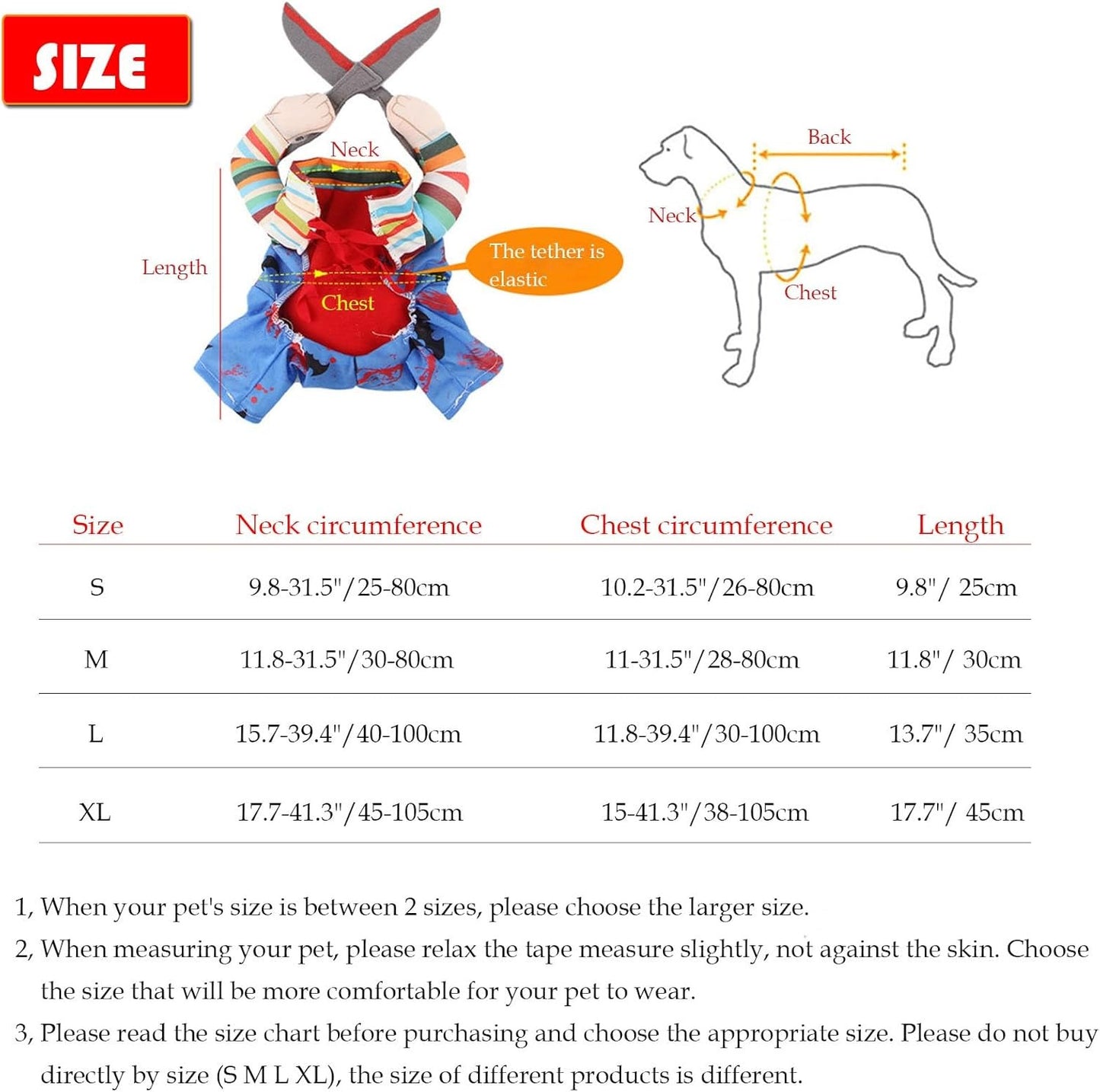 Traje de Cachorro de Boneca Estilo Tesoura de Halloween para Gatos, Filhotes e Cães de Porte Médio, Roupa Ajustável Engraçada Especial para Cosplay de Animais de Estimação