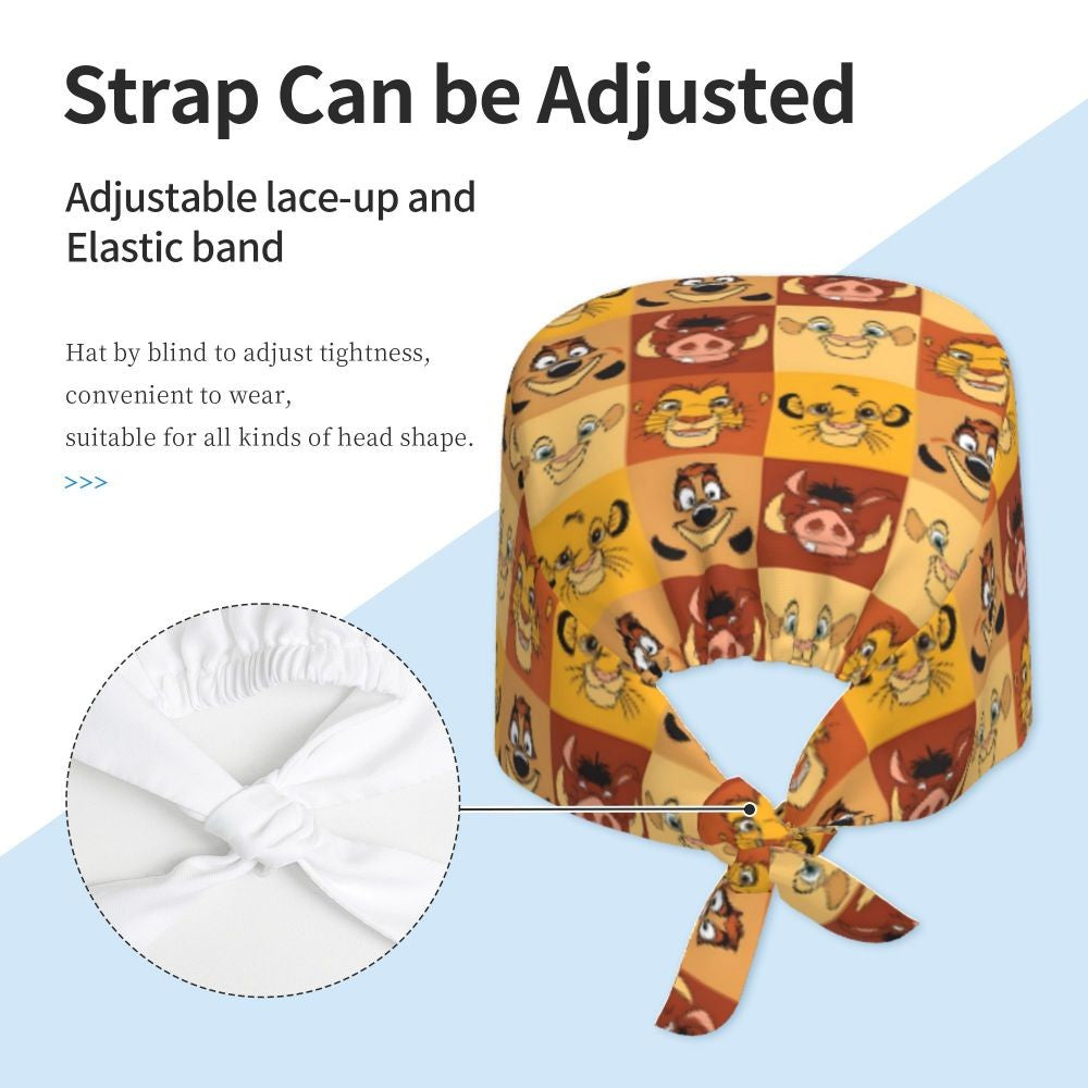 Boné cirúrgico personalizado O Rei Leão, divertido, para homens e mulheres, chapéu de esfoliação, gorro de enfermeira para dentista