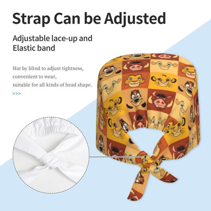 Boné cirúrgico personalizado O Rei Leão, divertido, para homens e mulheres, chapéu de esfoliação, gorro de enfermeira para dentista