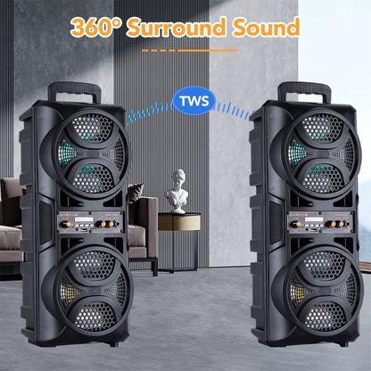3000W Portable Bluetooth Party Speaker Dual 6.5 inch Subwoofer Rechargeable Heavy Bass Sound System Wireless Speaker