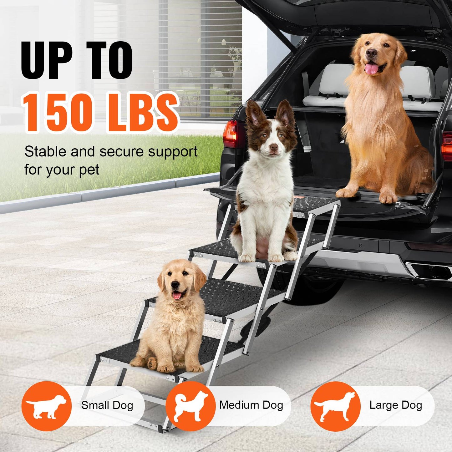 SucceBuy Escada para Cães para Carros Degraus Largos para Carros Dobráveis Portáteis Degraus para Animais de Estimação Leves de Alumínio para Carros SUV e Caminhões 68 kg