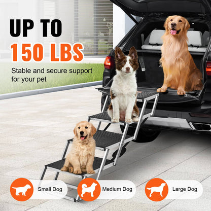 SucceBuy Escada para Cães para Carros Degraus Largos para Carros Dobráveis Portáteis Degraus para Animais de Estimação Leves de Alumínio para Carros SUV e Caminhões 68 kg
