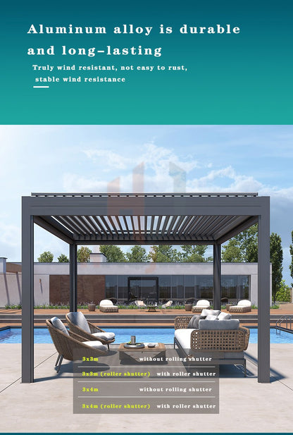 Outdoor Garden Gazebo Sun Room Waterproof Aluminum Pavillion 4x3 3x6 Electric Metal Louvred Pergola Bioclimatica roof Customized