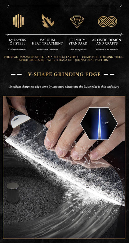 Grandsharp 1-6Pcs Kitchen Knife Set 67 Layer Damascus Steel Solidified Wood Handle Chef Utility Paring Knife with Gift Box