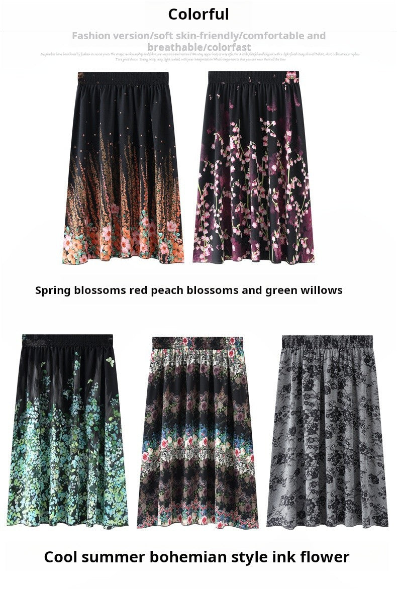 Women's Plus Size Half Skirt 2024 Summer New Bohemian Style Printed Pleated Skirt Fashionable Spring Women's Clothing