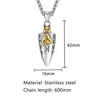 Colar de Runas Nórdicas Lança de Odin Gungnir Masculino Dourado Aço Inoxidável Pingente Ponta de Flecha Valknut Talismã Joias Vikings Masculinas