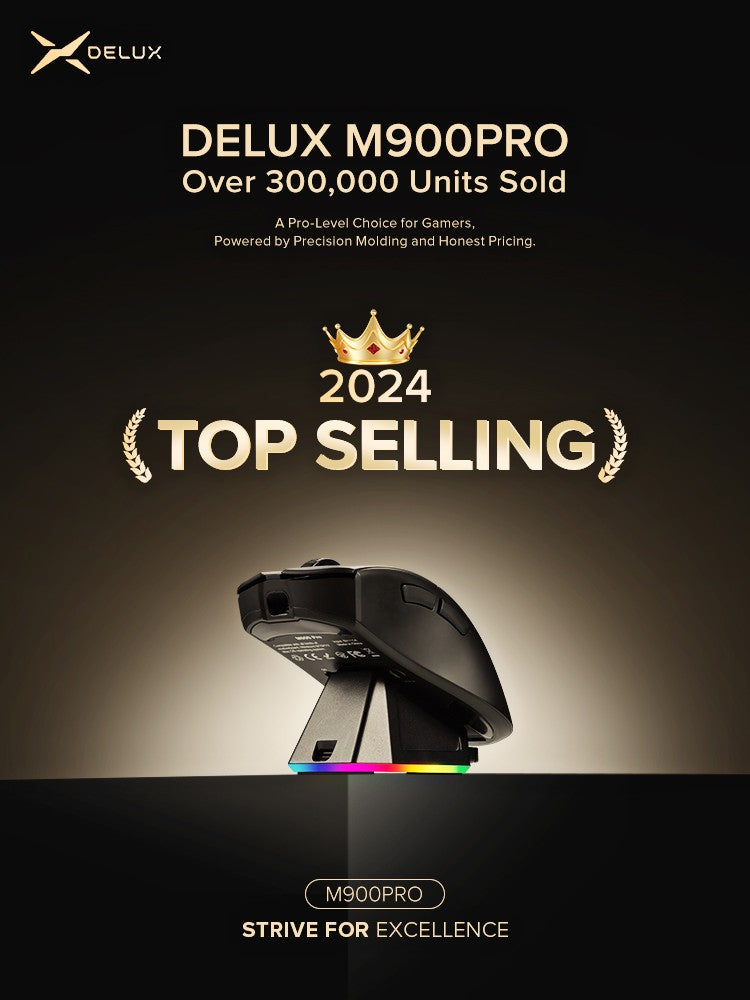 Mouse Gamer Sem Fio Delux M900PRO Ergonômico Taxa de Polling 8K PAW3395 63g Dock de Carregamento Magnético RGB para PC Gamer com Mão Grande Direita