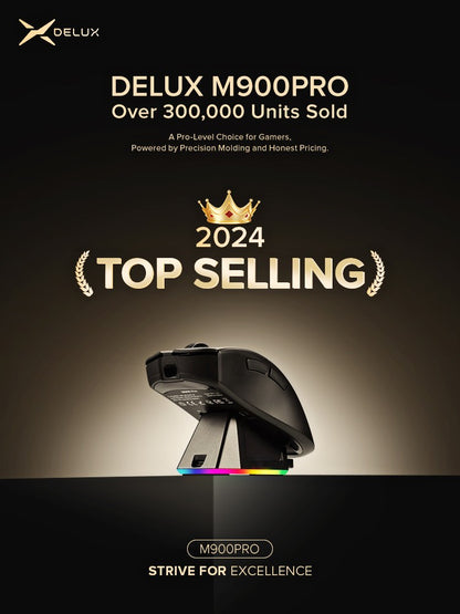 Mouse Gamer Sem Fio Delux M900PRO Ergonômico Taxa de Polling 8K PAW3395 63g Dock de Carregamento Magnético RGB para PC Gamer com Mão Grande Direita