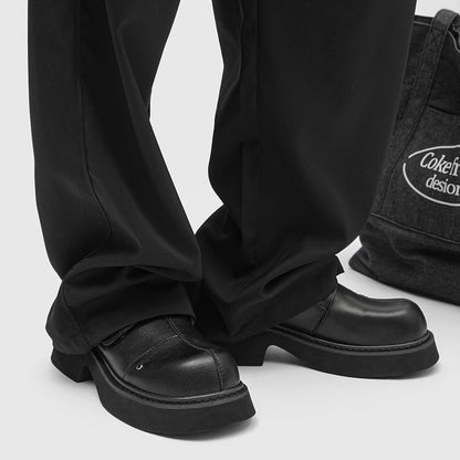 Velcro slip in formal shoes for men thick soled British style black metal decorative loafers casual patent leather shoes trendy