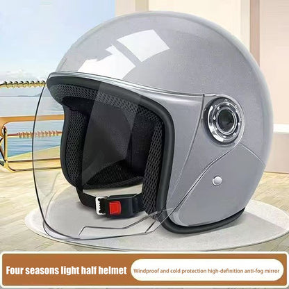 Unisex Comfortable & Ventilated Electric Riding Lens Helmet for Four Seasons, Adjustable Safety Motorcycle Helmet - 1 Piece