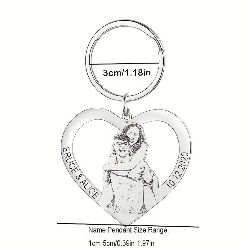 ?Customized Product?Personalized Stainless Steel Heart-Shaped Keychain - Customizable with family and couple photos, text, and date - Valentine's Day/Christmas gift - A memorable keepsake gift for family, couples, and pets