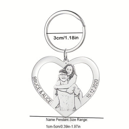 ?Customized Product?Personalized Stainless Steel Heart-Shaped Keychain - Customizable with family and couple photos, text, and date - Valentine's Day/Christmas gift - A memorable keepsake gift for family, couples, and pets