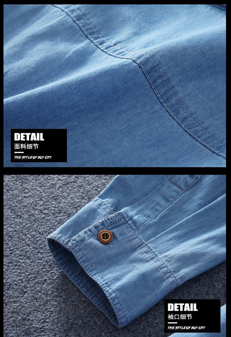 Men's Blue Denim Shirts Long Sleeve Jean Shirts New Summer High Quality Men Cotton Light Blue Denim Shirts Plus size L-8XL