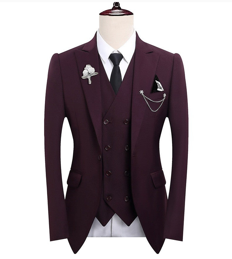 High Quality Classic Men Suit Tuxedo Peak Lapel Groomsmen Wedding Suits Set 3 Pieces(Jacket+Pants+Vest)Fashion Men Business Suit